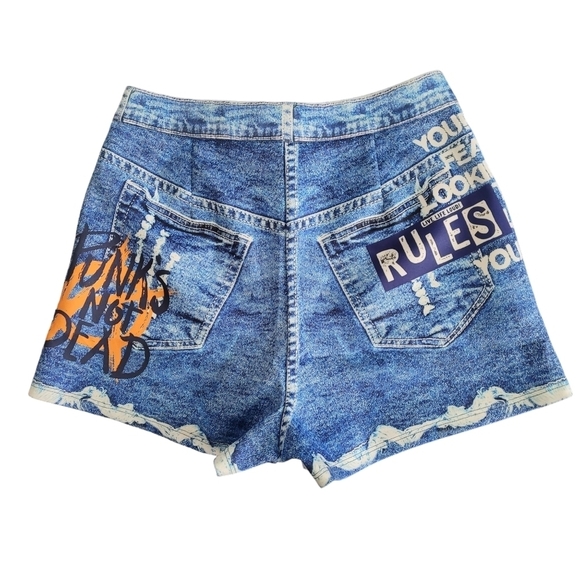 Casual Denim Effect Chiffon Blouse & Short Set Blue - Picture 8 of 16